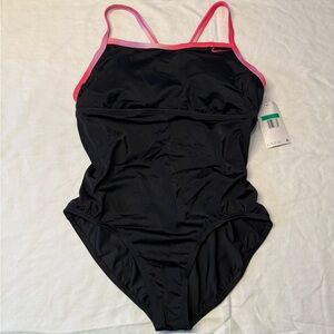 Nike Black and Pink One-Piece Swimsuit Sporty Design